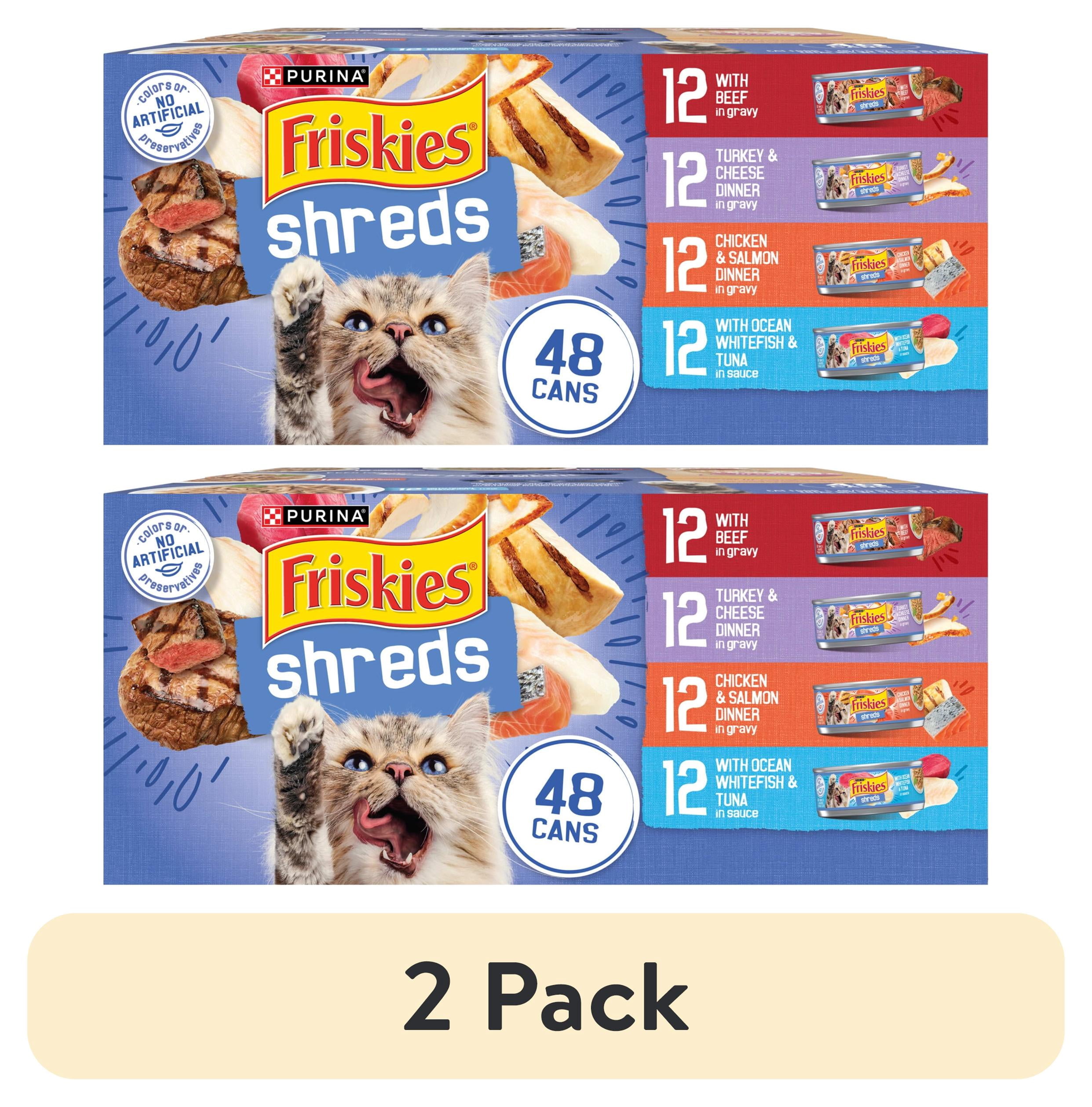 (2 pack) Purina Friskies Shreds Wet Cat Food Variety Pack, 5.5 oz Cans (48 Pack)