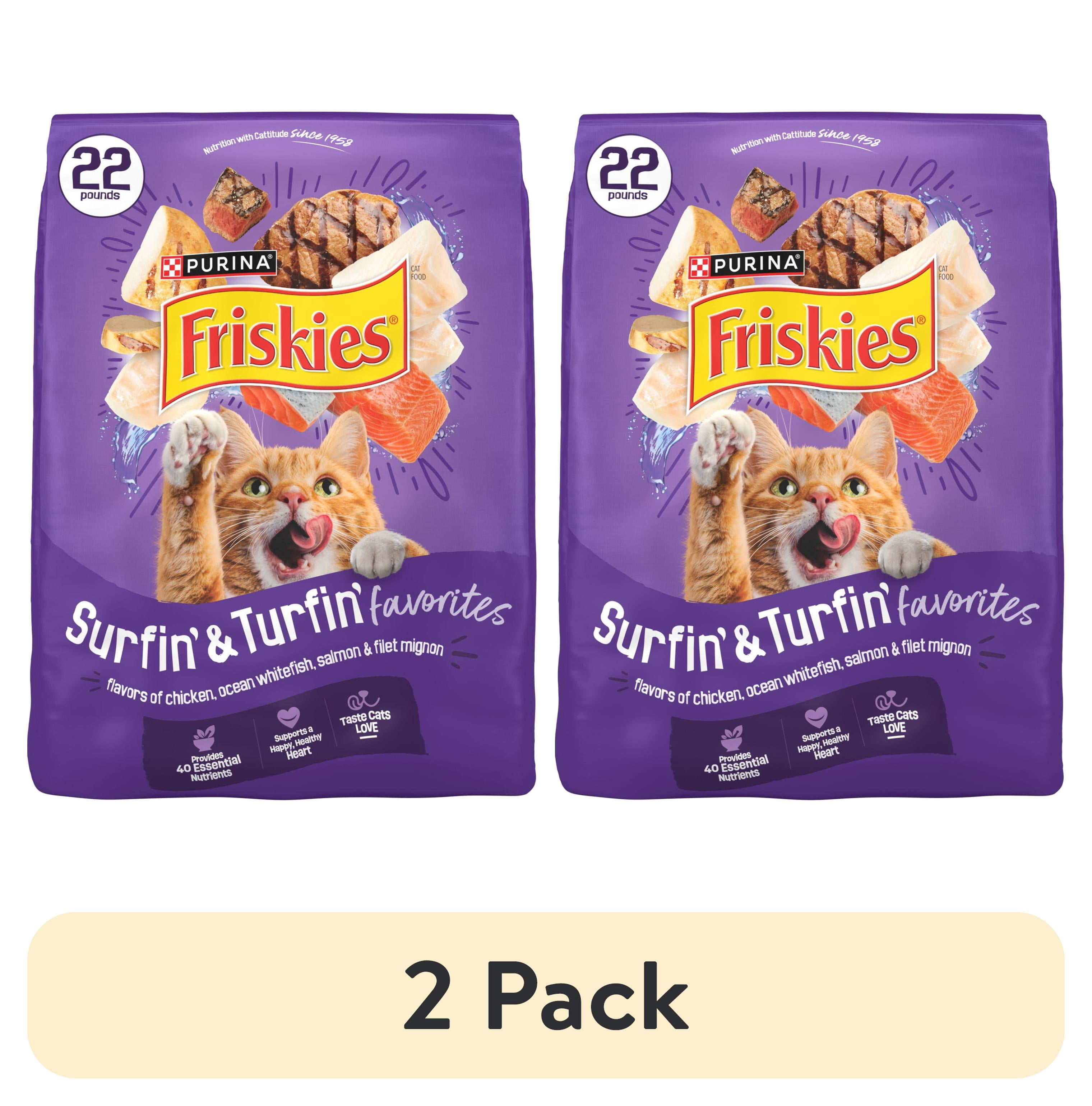 (2 pack) Purina Friskies Surfin and Turfin Dry Cat Food Flavors of Chicken, Whitefish, Salmon and Filet Mignon, 22 lb Bag