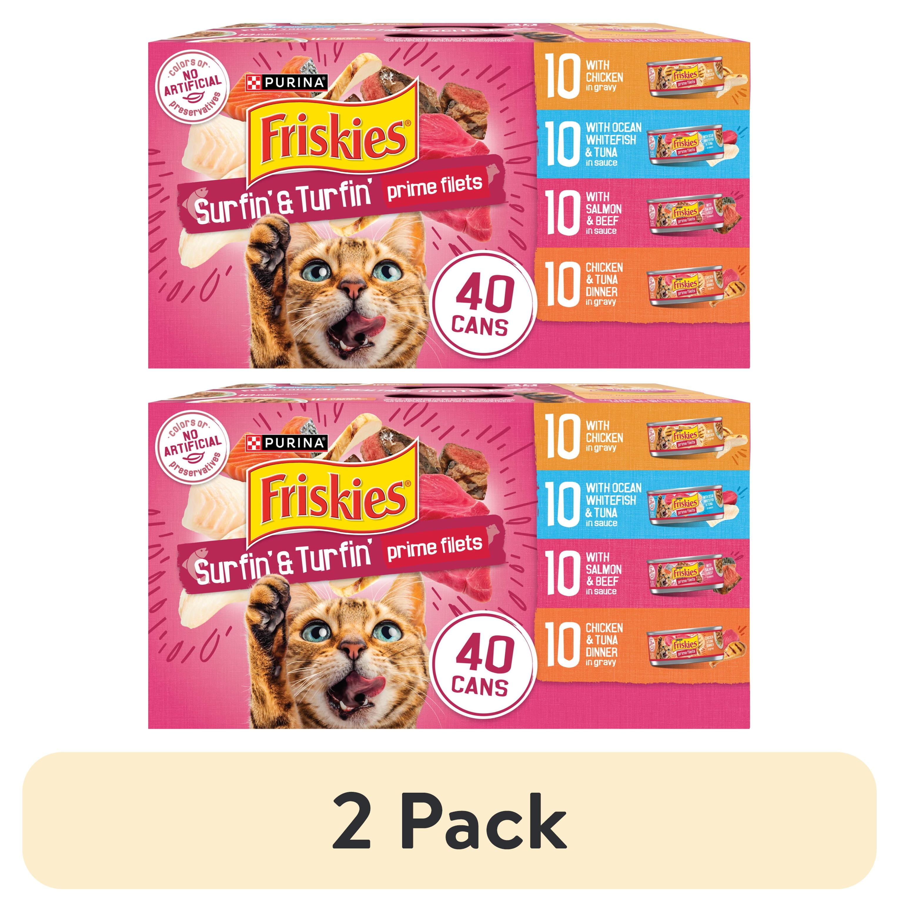 (2 pack) Purina Friskies Surfin' and Turfin' Variety Pack, Wet Cat Food, 5.5 oz Cans, 40 Pack
