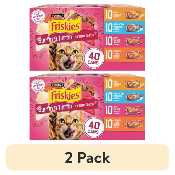 (2 pack) Purina Friskies Surfin' and Turfin' Variety Pack, Wet Cat Food, 5.5 oz Cans, 40 Pack
