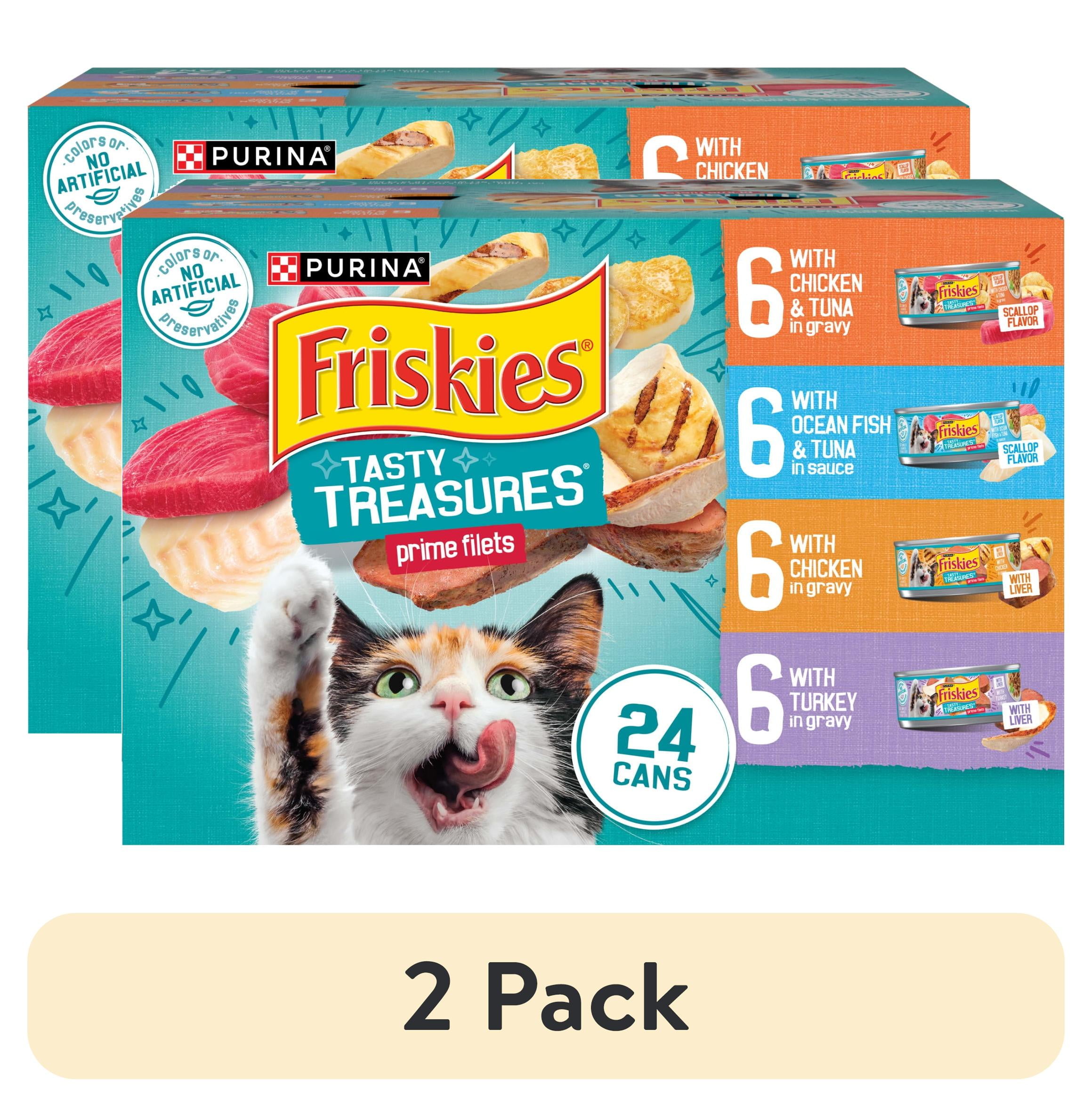 (2 pack) Purina Friskies Wet Cat Food Variety Pack, Tasty Treasures Prime Filets, 5.5 oz Cans