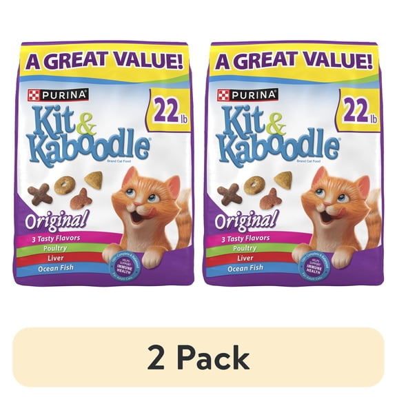 (2 pack) Purina Kit and Kaboodle Dry Cat Food Original Poultry, Liver and Ocean Fish Flavors, 22 lb. Bag