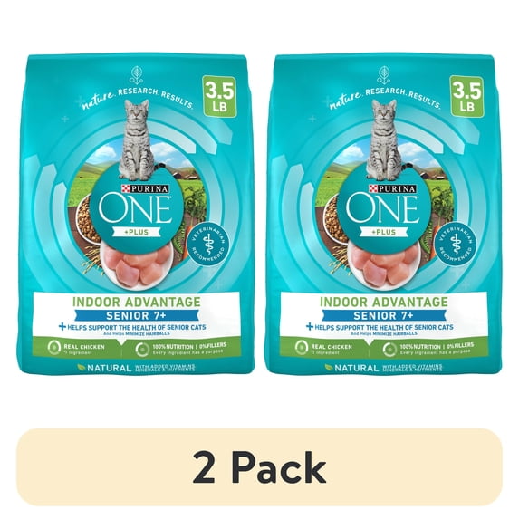 (2 pack) Purina ONE High Protein, Natural Dry Cat Food, Indoor Advantage Senior 7 - 3.5 lb. Bag