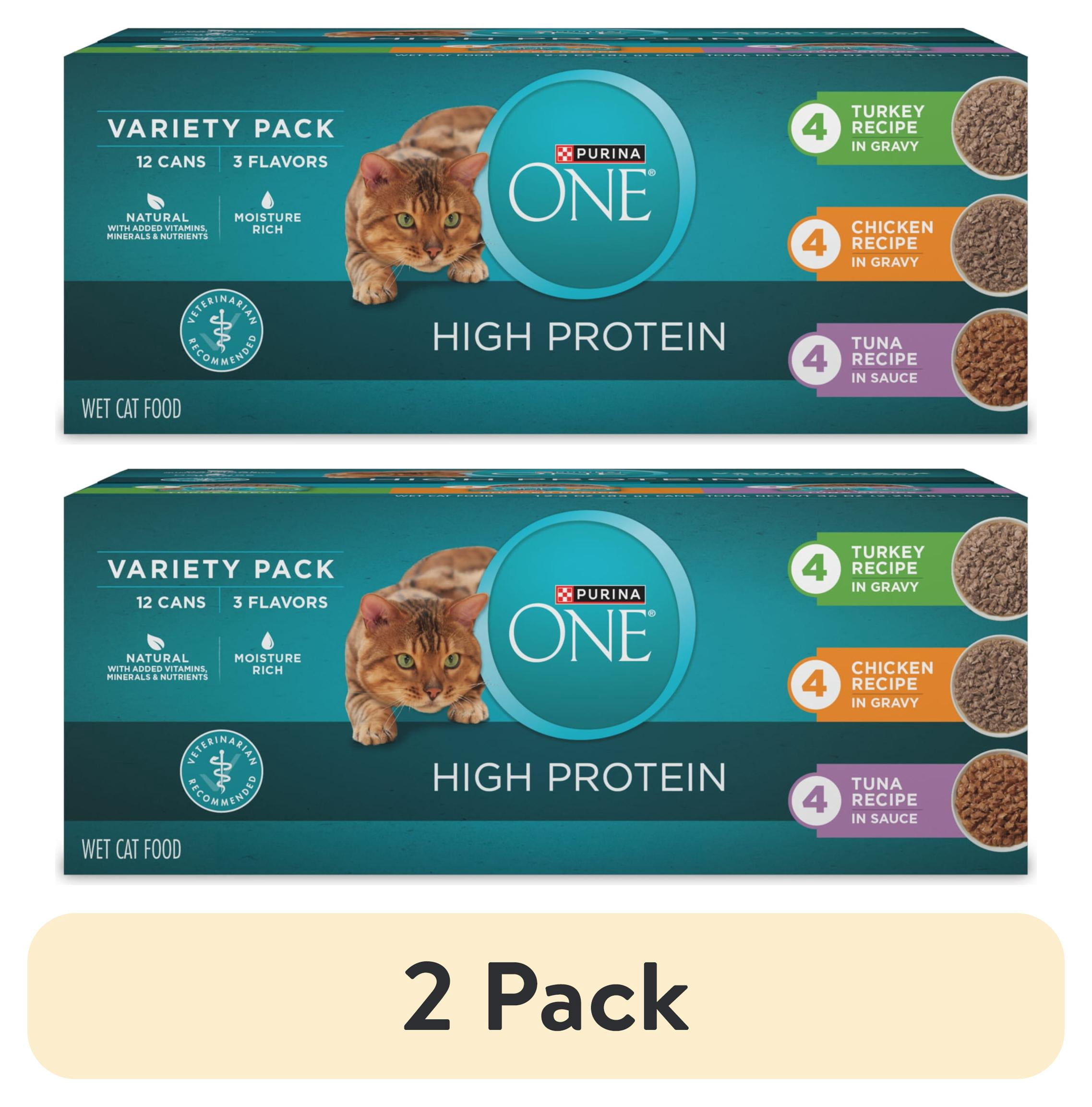 (2 pack) Purina ONE Natural, High Protein Wet Cat Food Variety Pack, Turkey, Chicken and Tuna Recipes, 3 oz.