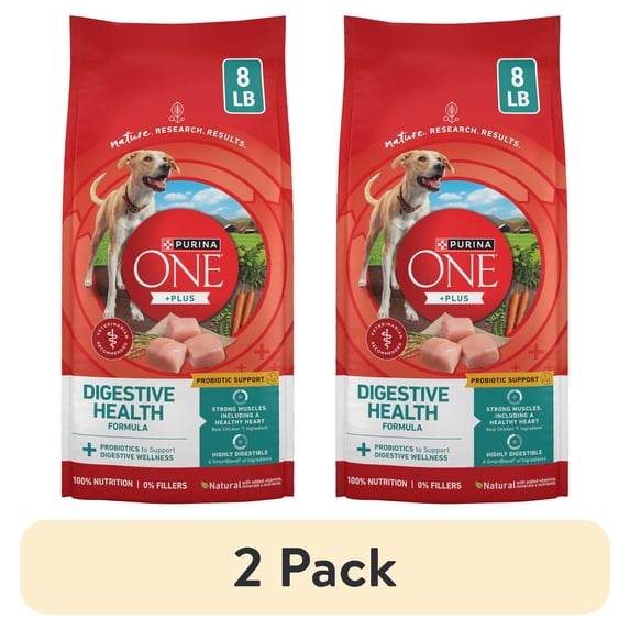 (2 pack) Purina One Plus Digestive Health Dry Dog Food with Added Vitamins, Minerals & Nutrients, Chicken, 8 lb Bag