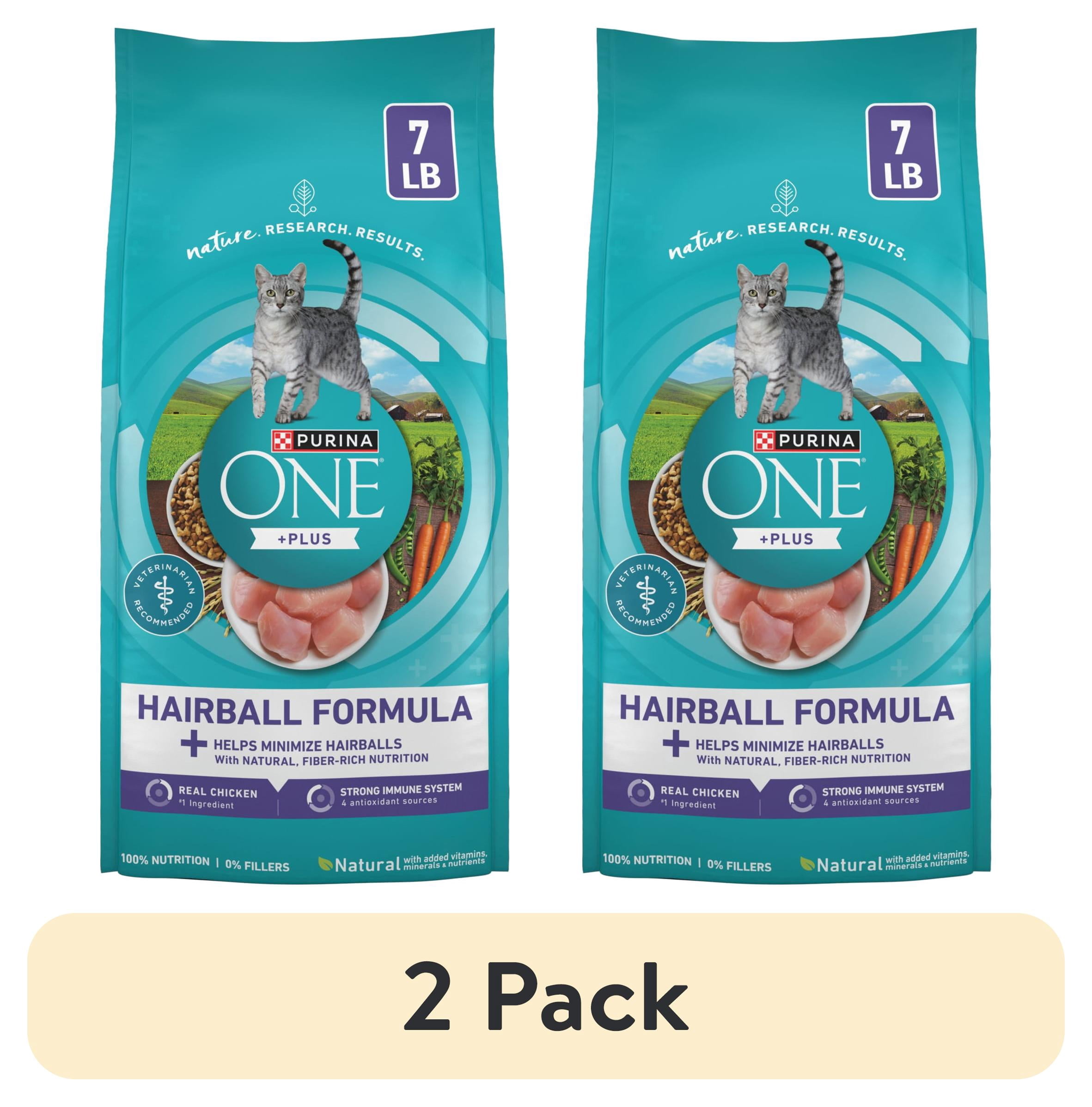 (2 pack) Purina ONE Plus, Hairball Formula Dry Cat Food, Chicken, 7 lb Bag, 4 Pack