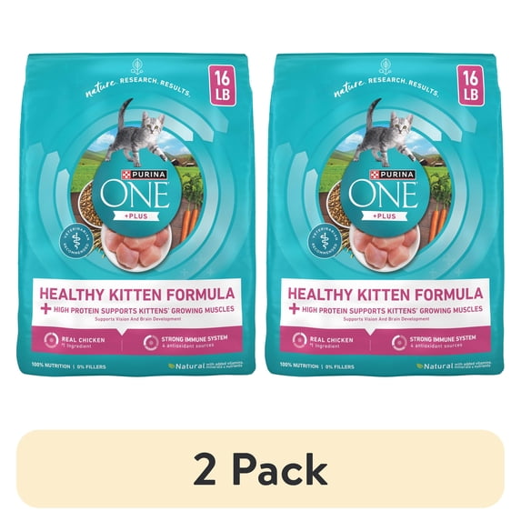 (2 pack) Purina ONE Plus, Healthy Kitten Formula, Dry Kitten Food, Chicken, 16 lb Bag