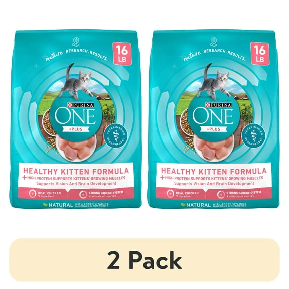 (2 pack) Purina ONE Plus, Healthy Kitten Formula, Dry Kitten Food, Chicken, 16 lb Bag