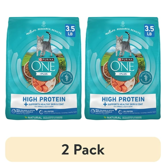 (2 pack) Purina ONE Plus Natural High Protein Dry Cat Food Salmon and Ocean Whitefish Skin and Coat Health Formula, 3.5 lb Bag