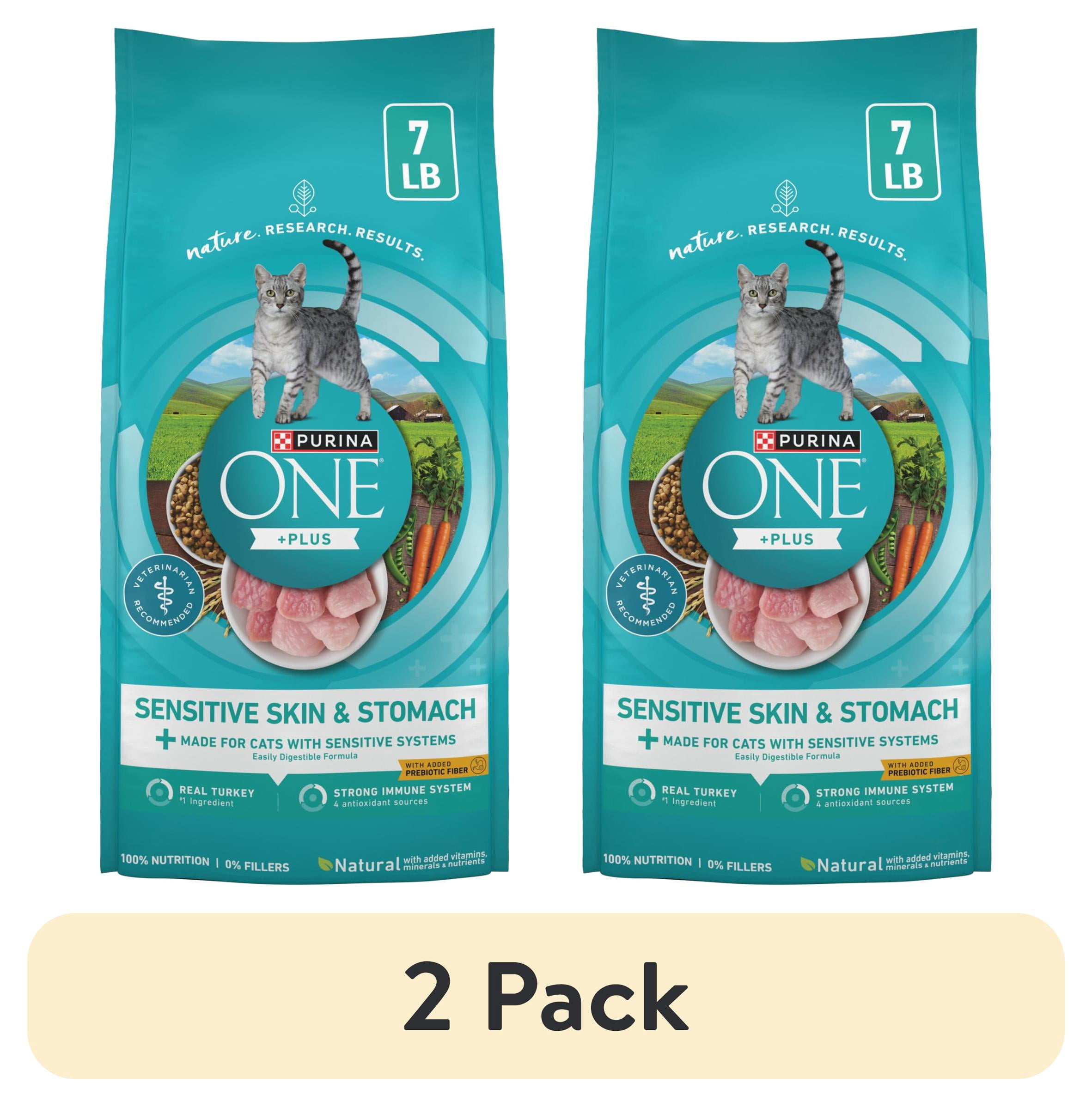 (2 pack) Purina ONE Sensitive Stomach, Sensitive Skin, Natural Dry Cat Food, +Plus Sensitive Skin and Stomach Formula, 7 lb. Bag