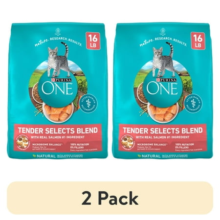 (2 pack) Purina ONE Tender Select Blends Dry Cat Food, Salmon, 16 lb Bag