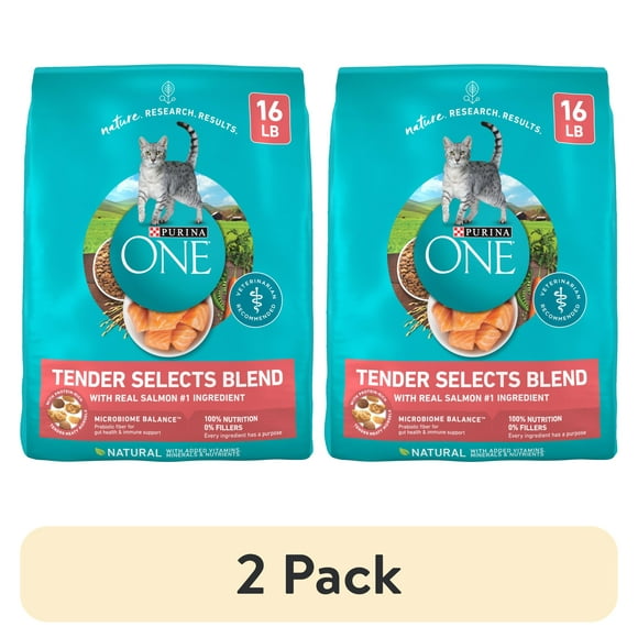 (2 pack) Purina ONE Tender Select Blends Dry Cat Food, Salmon, 16 lb Bag