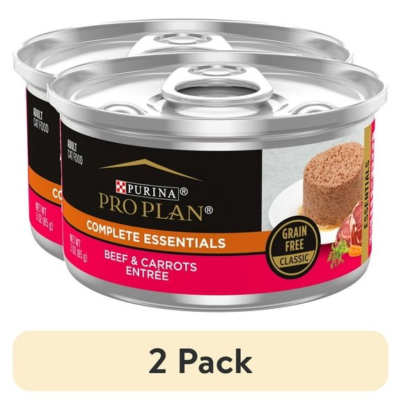 (2 pack) Purina Pro Plan Complete Essentials, Grian Free Beef, Wet Cat Food,3 oz Cans, 24 Pack