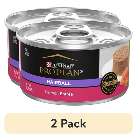 (2 pack) Purina Pro Plan Hairball Control Cat Food Wet Pate, Hairball Control Salmon Entree, 3 oz Can