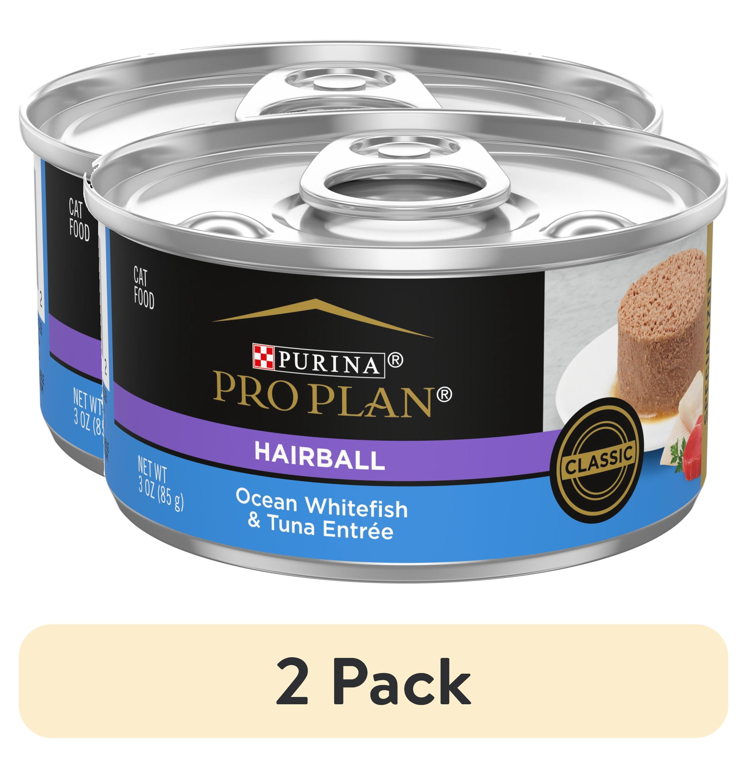 (2 pack) Purina Pro Plan Hairball Control Cat Food Wet Pate, Hairball Ocean Whitefish and Tuna Entree, 3 oz Can