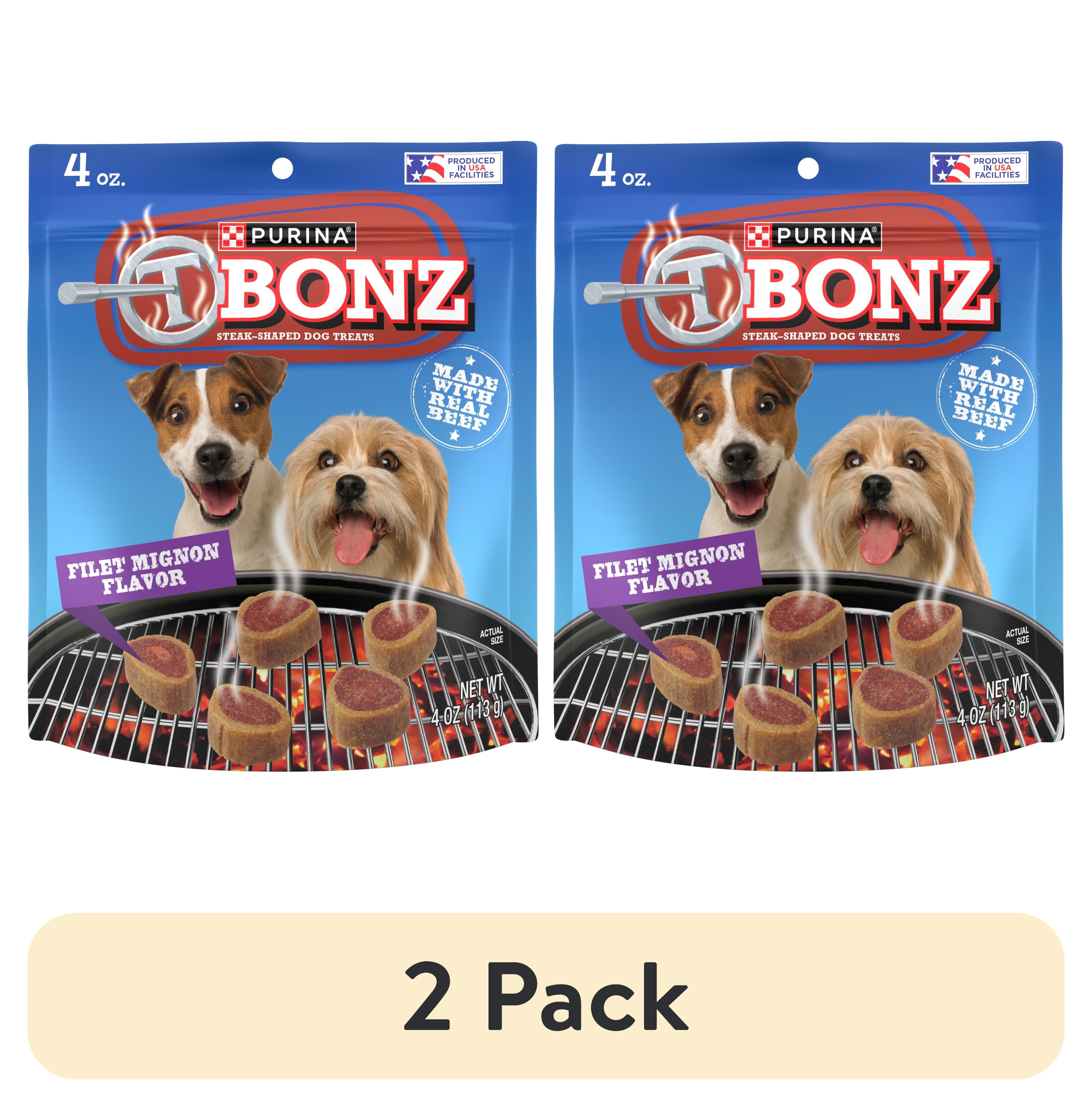 (2 pack) Purina T-Bonz Dog Treats with Filet Mignon Flavor & Real Beef Chews, 4 oz Pouch