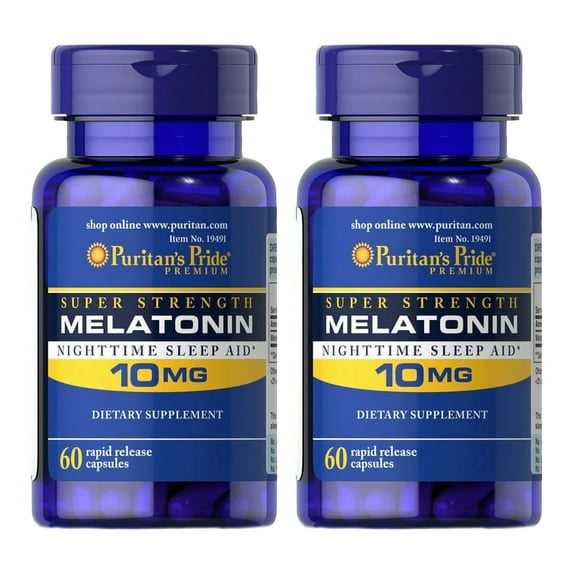(2 pack) Puritan's Pride Super Strength Melatonin 10mg Rapid Release Capsules, 60-Count