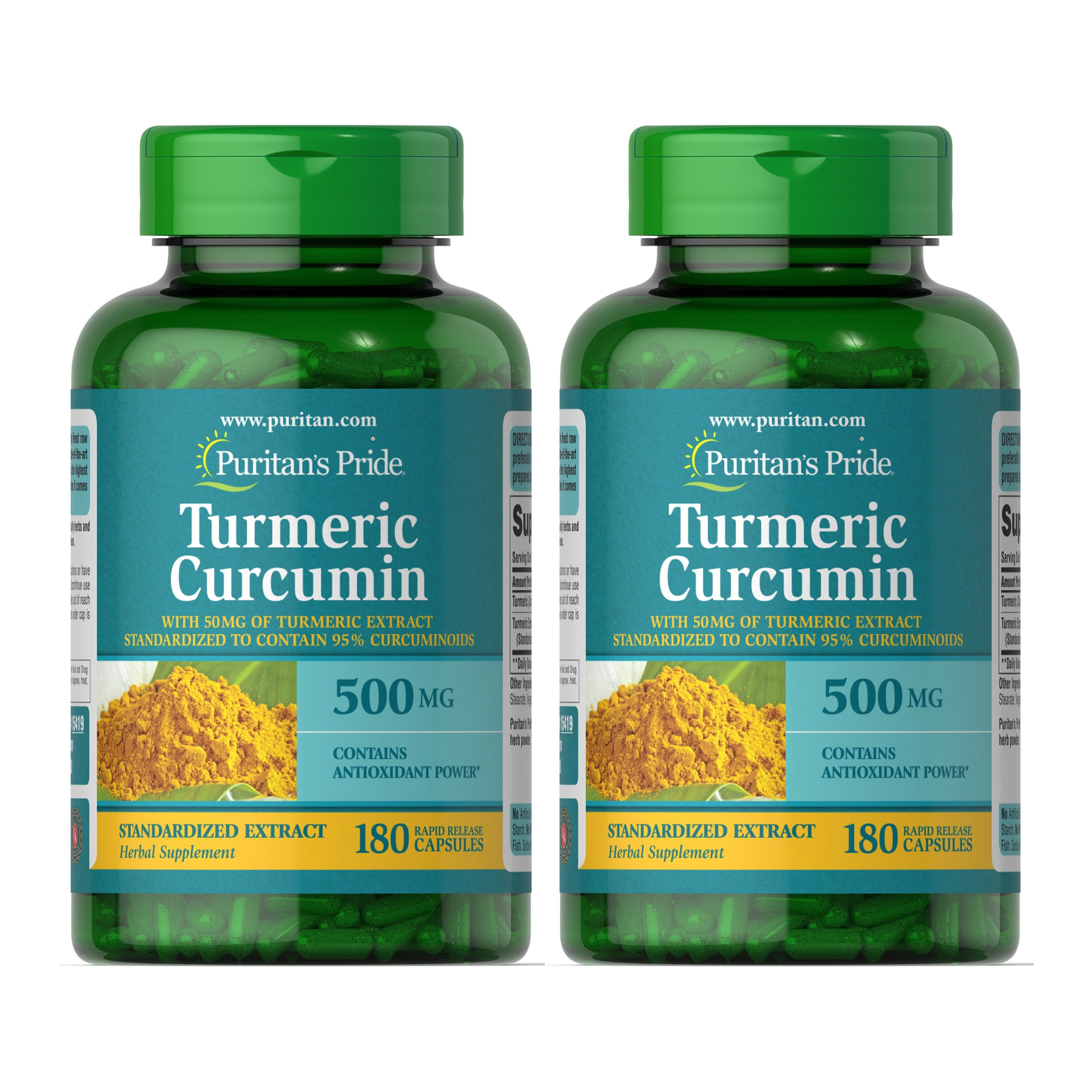 (2 pack) Puritan's Pride Turmeric Curcumin 500 mg-180 Capsules
