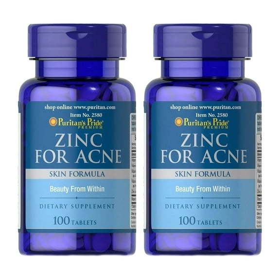 (2 pack) Puritan's Pride Zinc for Acne-100 Tablets