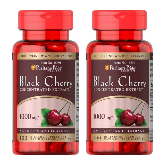 (2 pack) Puritans Pride Black Cherry 1000 mg Capsules, 100 Count