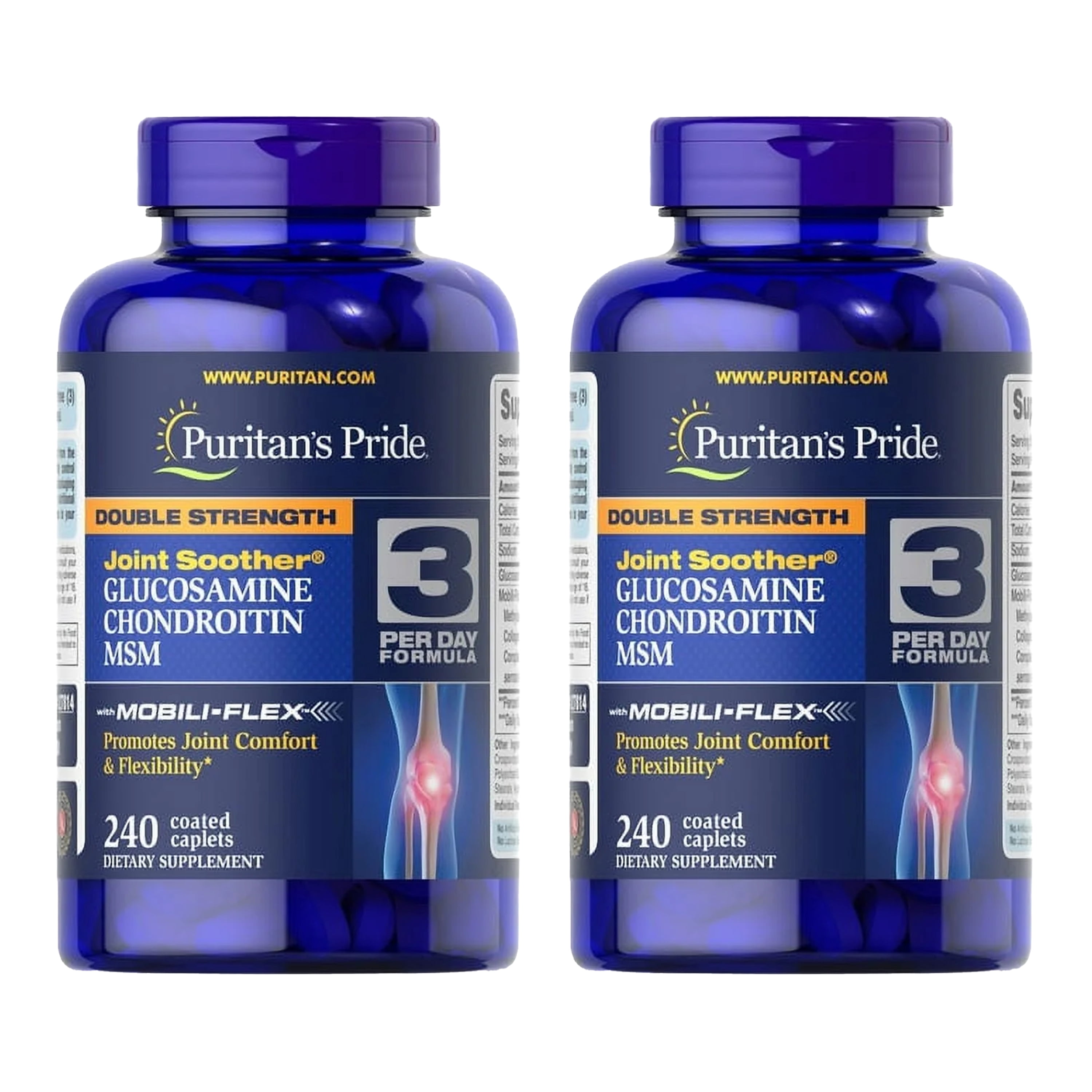 (2 pack) Puritans Pride Double Strength Glucosamine, Chondroitin and Msm Joint Soother, 240 Count