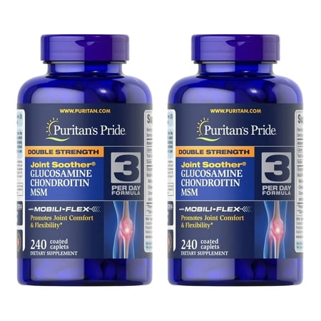 (2 pack) Puritans Pride Double Strength Glucosamine, Chondroitin and Msm Joint Soother, 240 Count