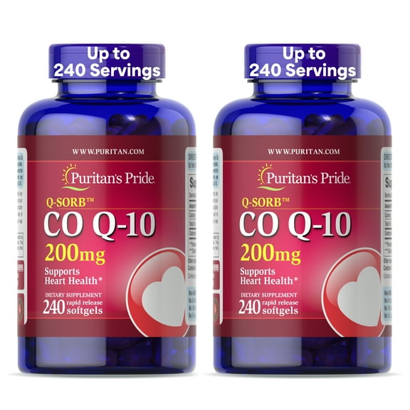 (2 pack) Puritans Pride QSORB CoQ10 200 mg Supplement for Heart Health Support** Important for Statin Medication Users 240 Rapid Release Softgels