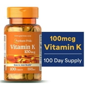 (2 pack) Puritans Pride Vitamin K 100 mcg Tablets, 100 Count