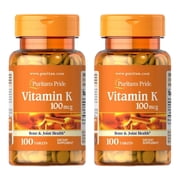 2 pack Puritans Pride Vitamin K 100 mcg Tablets, 100 Count
