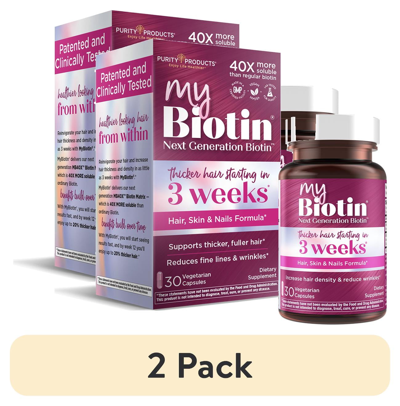 (2 pack) Purity Products MyBiotin Vegetarian Capsules, 10,000 Mcg Biotin, 30 Count per Pack