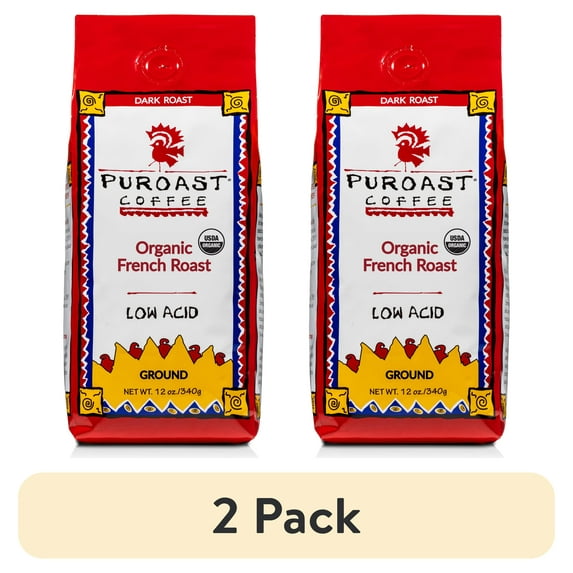 (2 pack) Puroast Low Acid High Antioxidant Organic Coffee French Dark Roast, 12 oz