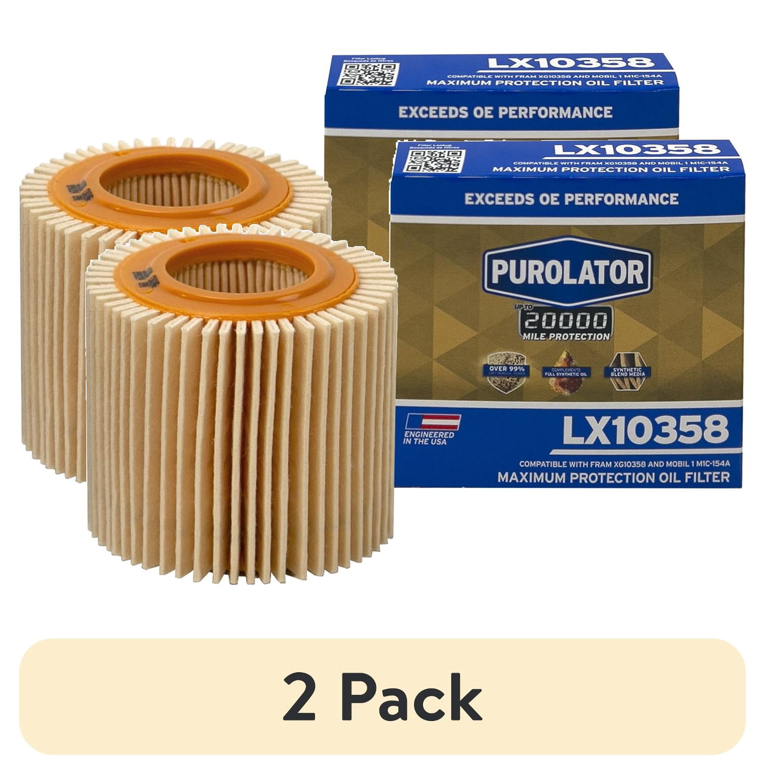 (2 pack) Purolator LX10358 Purolator 20K Oil Filter with 20,000 Mile Protection for Select Lexus, Pontiac, Scion, and more