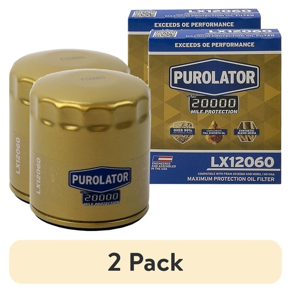 (2 pack) Purolator LX12060 Purolator 20K Oil Filter with 20,000 Mile Protection for Select Buick, Cadillac, GMC, Ford and more