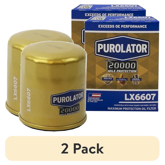 (2 pack) Purolator LX6607 Purolator 20K Oil Filter with 20,000 Mile Protection for Select Toyota, Nissan, Mazda, Kia, and more