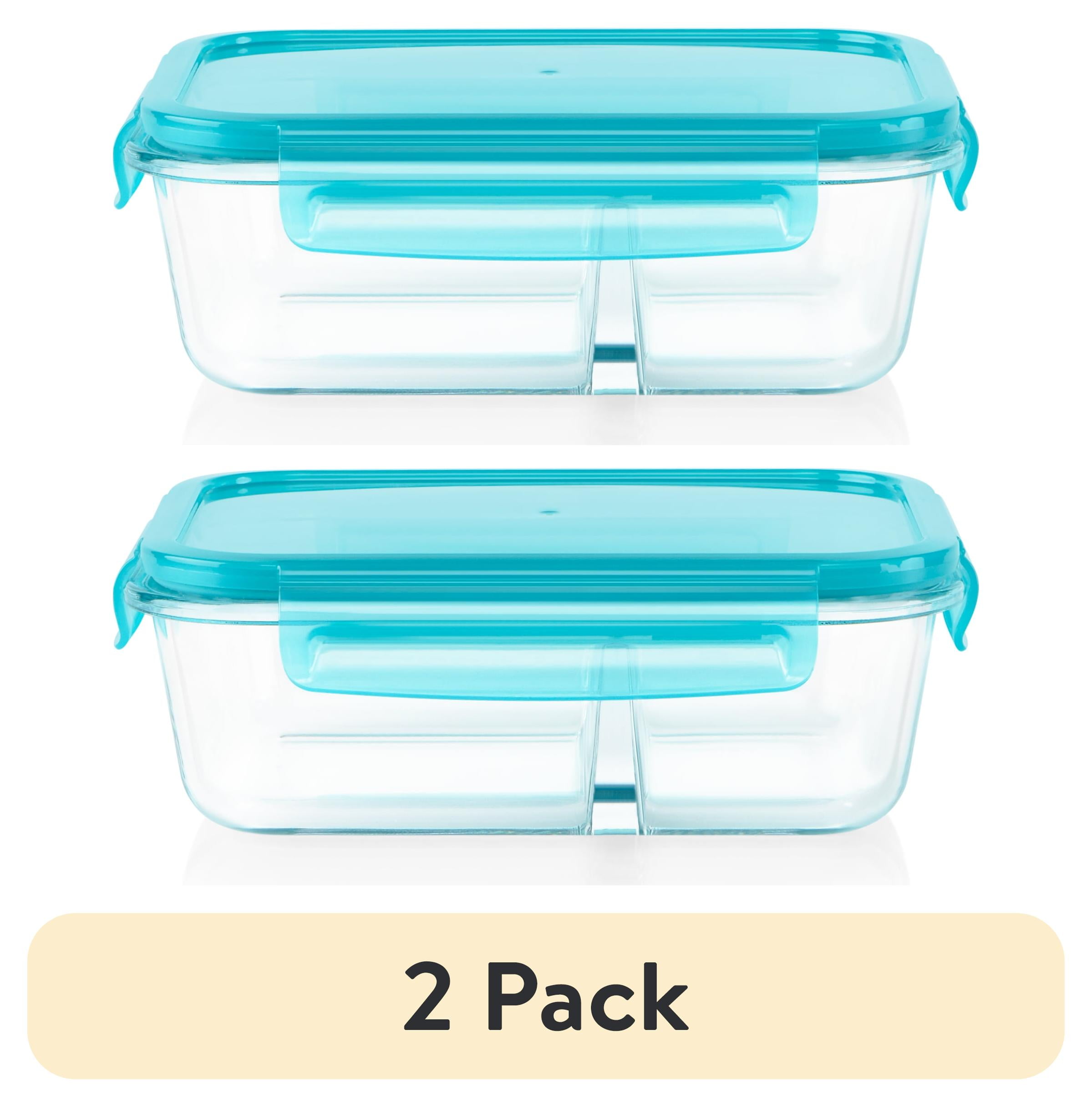 (2 pack) Pyrex MealBox 4-cup Divided Glass Food Storage Container with Turquoise Lid - Walmart.com