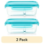 2 pack Pyrex MealBox 4-cup Divided Glass Food Storage Container with Turquoise Lid