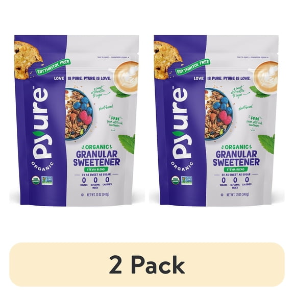 (2 pack) Pyure Organic Stevia Blend | Granulated Sugar Substitute with Zero Calories & Carbs | Keto, Diabetic & Vegan Friendly | Sugary Taste Alternative | USDA Organic, Non-GMO | Good For Baking | 12oz