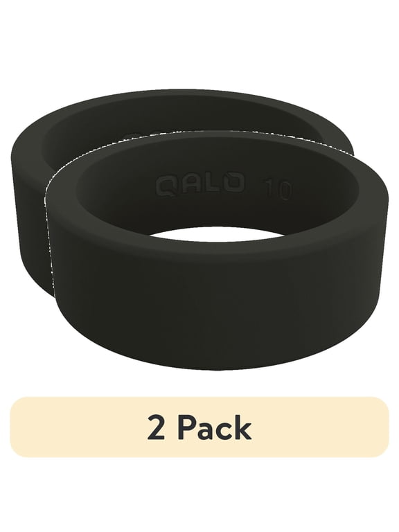 (2 pack) QALO Classic Silicone Rings for Men, Ultra-Tough and Sturdy Ring, Size 10, Black