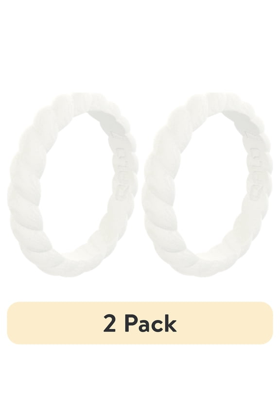 (2 pack) QALO Women's Stackable Rubber Silicone Ring - White Twist Silicone Ring Size 08