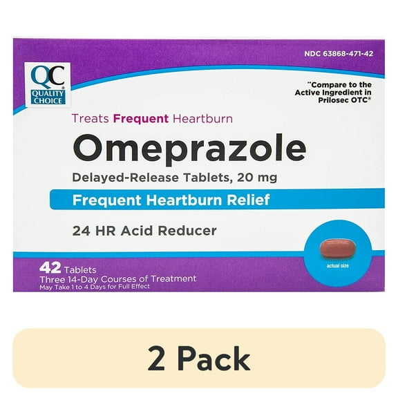 (2 pack) QC Omeprazole 20 Mg Tablets 42 Ct