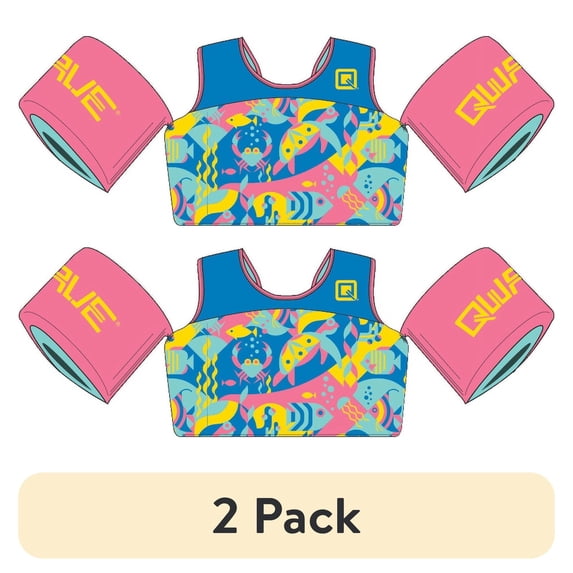 (2 pack) QWAVE Coast Guard Approved Child Pool Floatation Swim Vest, 33-55 lbs, GeoFriends Print