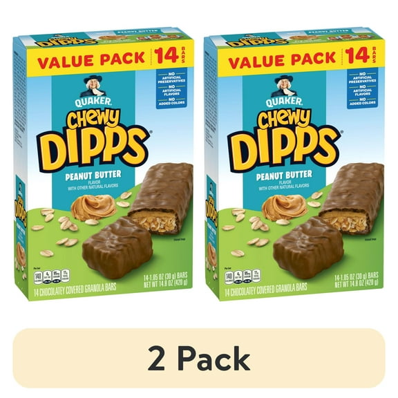 (2 pack) Quaker Chewy Dipps Chocolatey Covered Peanut Butter Granola Bars, 14.8 oz 14 Count