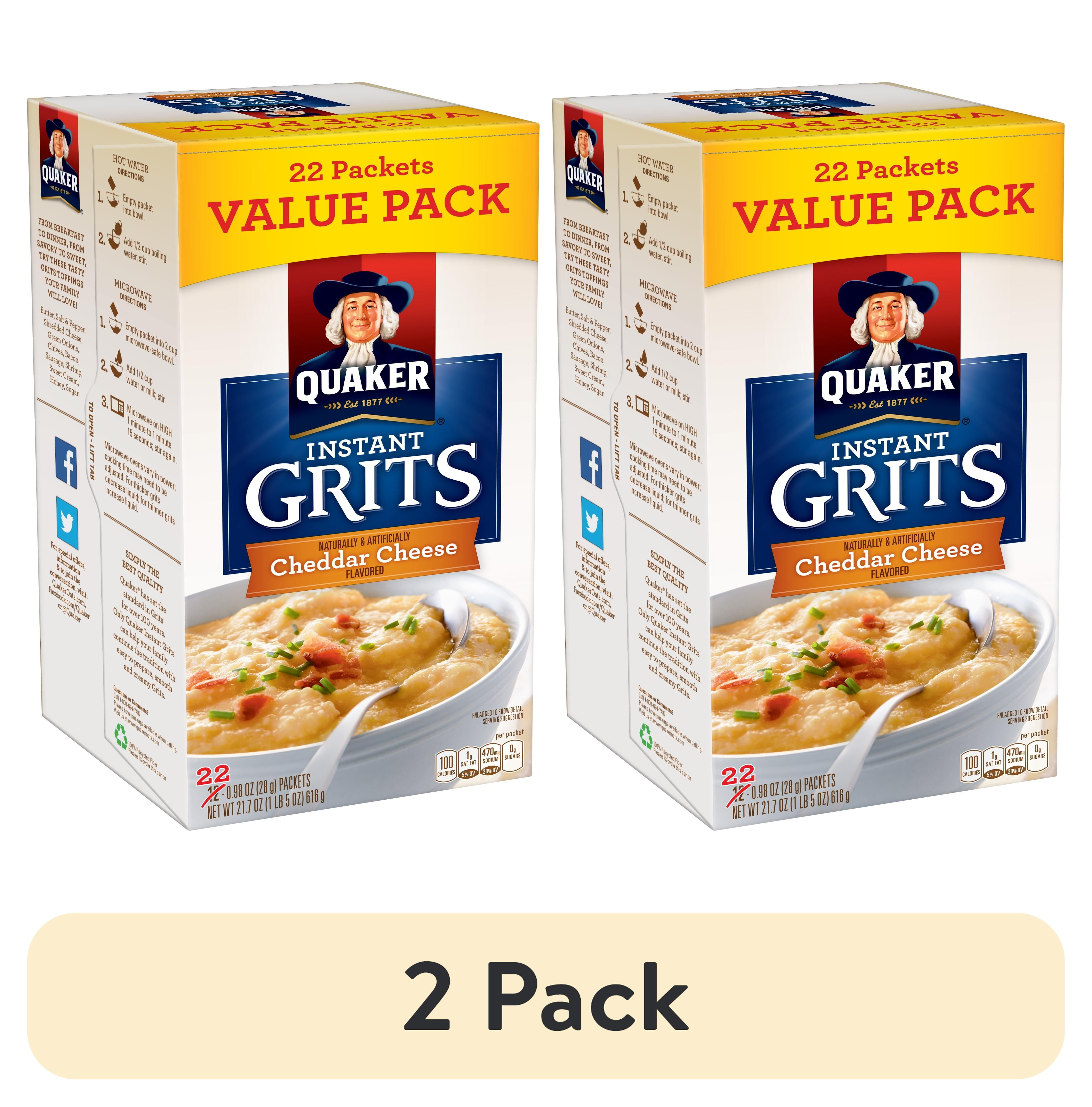 (2 pack) Quaker Instant Grits Cheddar Cheese Naturally Flavored, 0.98 oz 22 Count Box