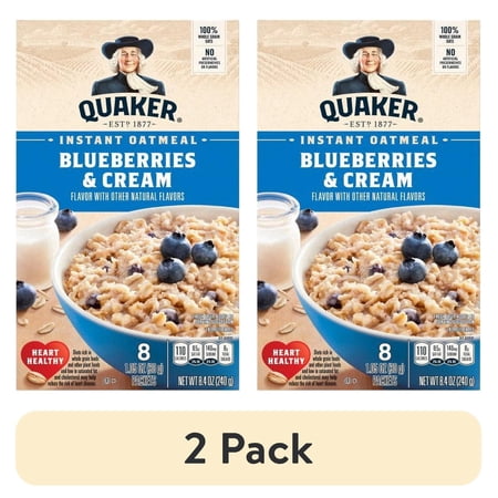 (2 pack) Quaker Instant Oatmeal, Blueberries & Cream, 8.4 oz