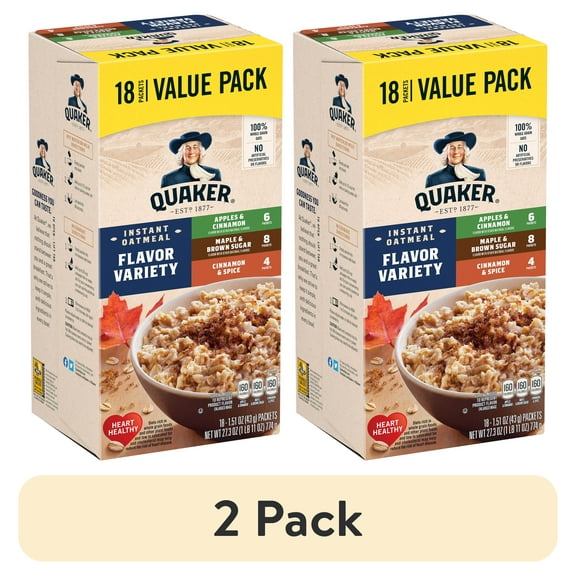 (2 pack) Quaker Instant Oatmeal, Flavor Variety Value Pack, 18 Packets
