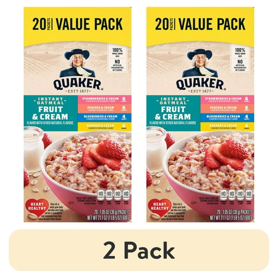 (2 pack) Quaker Instant Oatmeal, Fruit & Cream Variety Pack, 20 Packets