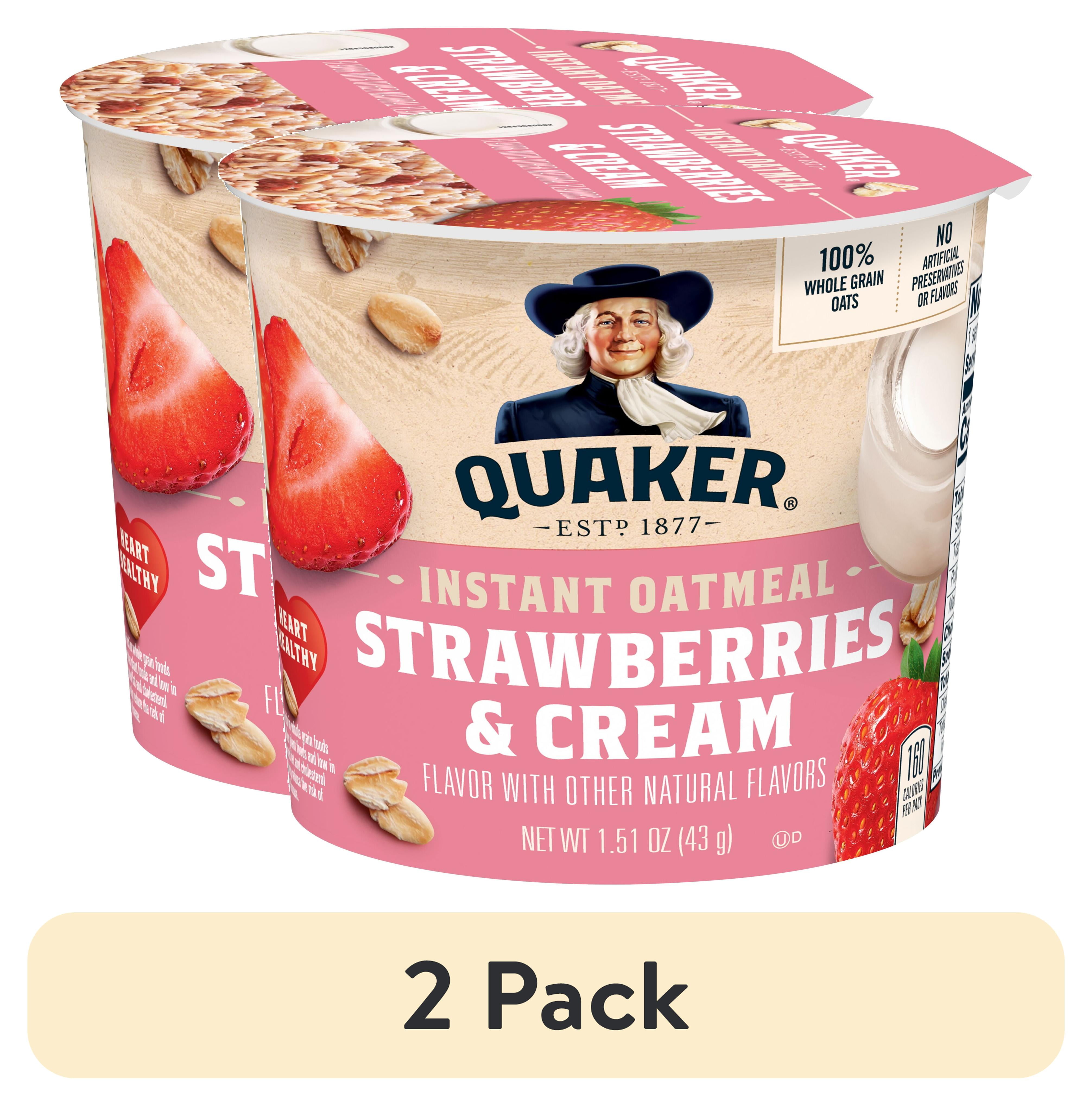 (2 pack) Quaker Instant Oatmeal, Strawberries & Cream, 1.51 oz Cup