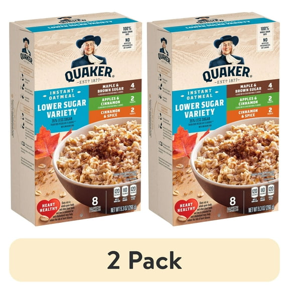 (2 pack) Quaker Lower Sugar Instant Oatmeal Variety Pack 9.3 oz, 8 Count