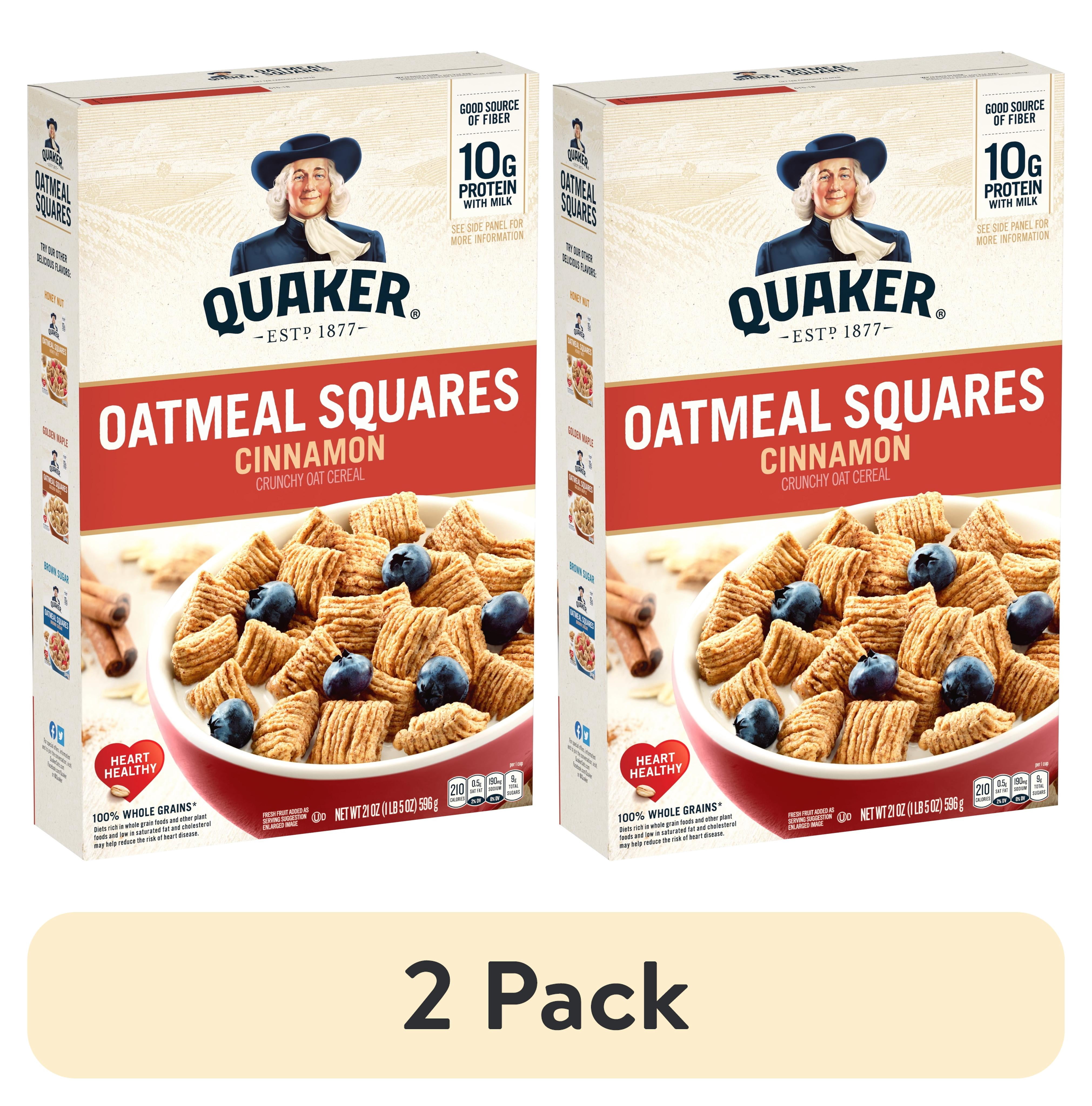 (2 pack) Quaker Oatmeal Squares Cinnamon Crunchy Oat Cereal, 21 oz