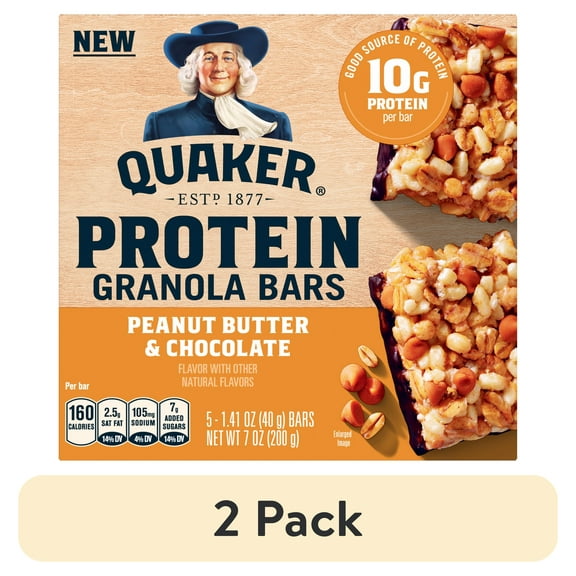 (2 pack) Quaker Peanut Butter & Chocolate Protein Granola Bars, 5 Count